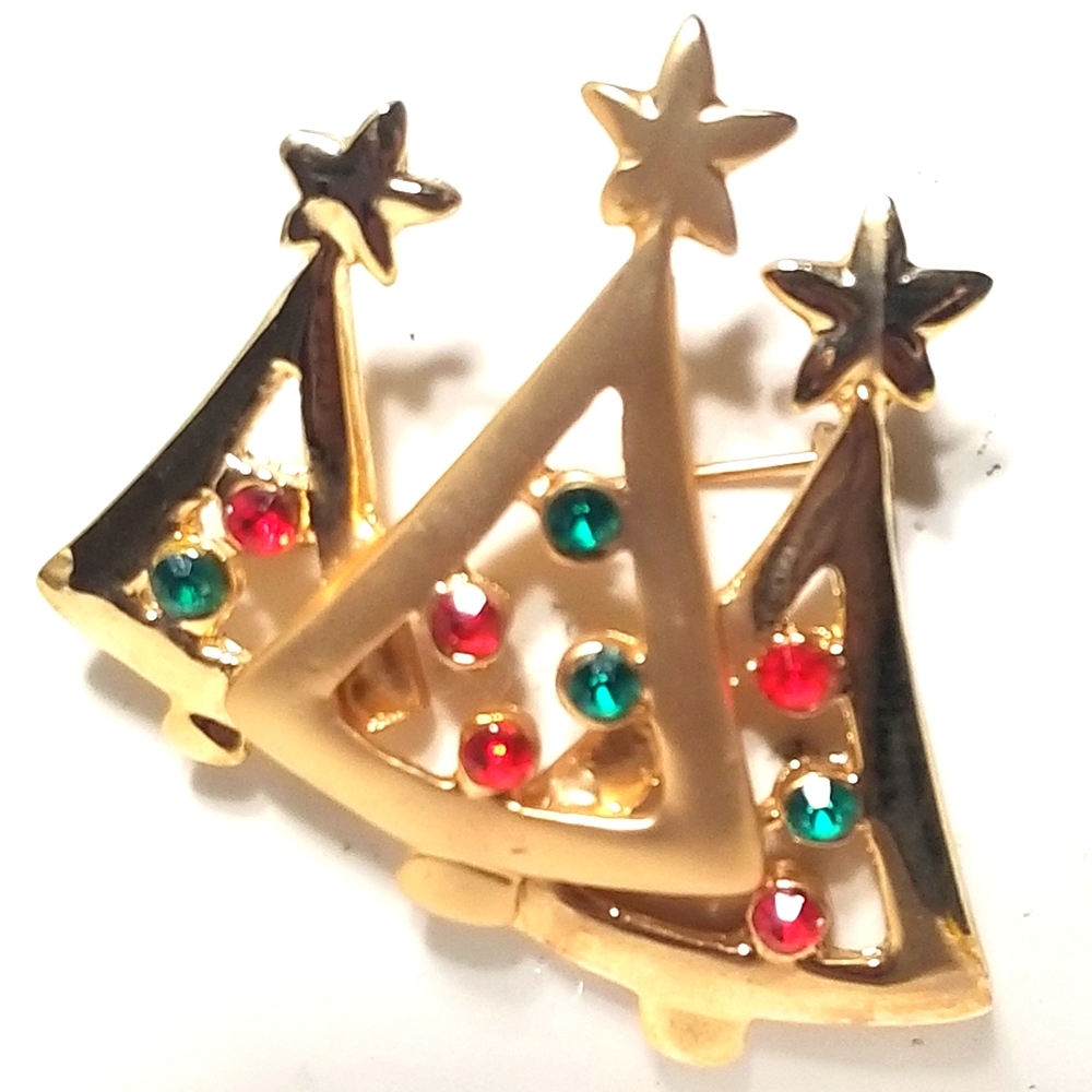 Three Christmas Gold Tone Brooch/Pin